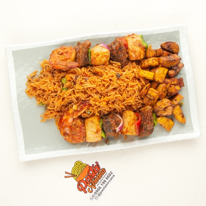 Jollof Rice with kebab jumbo